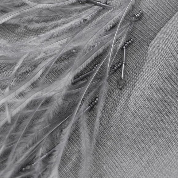 CHICJOC Ostrich Feather Beaded Wool Skirt size 40 in grey - Picture 14 of 14